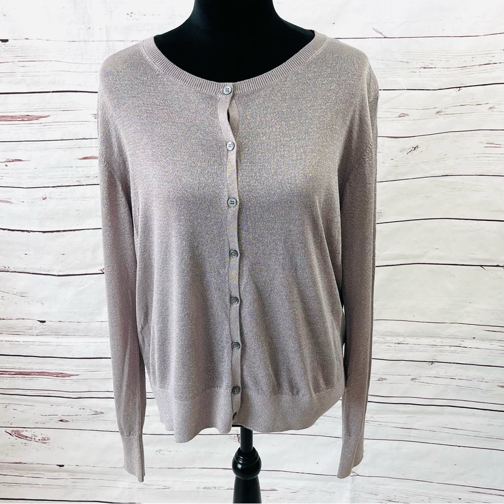 Loft Sweater Women's XL Gray Metallic Cardigan Long Sleeves V-Neck Glitter Light